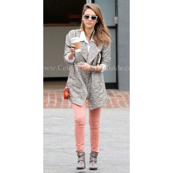 Joe's Erica Long Jacket Wool Mohair Blend in Tan Size S - Worn by Jessica Alba - Picture 2 of 12